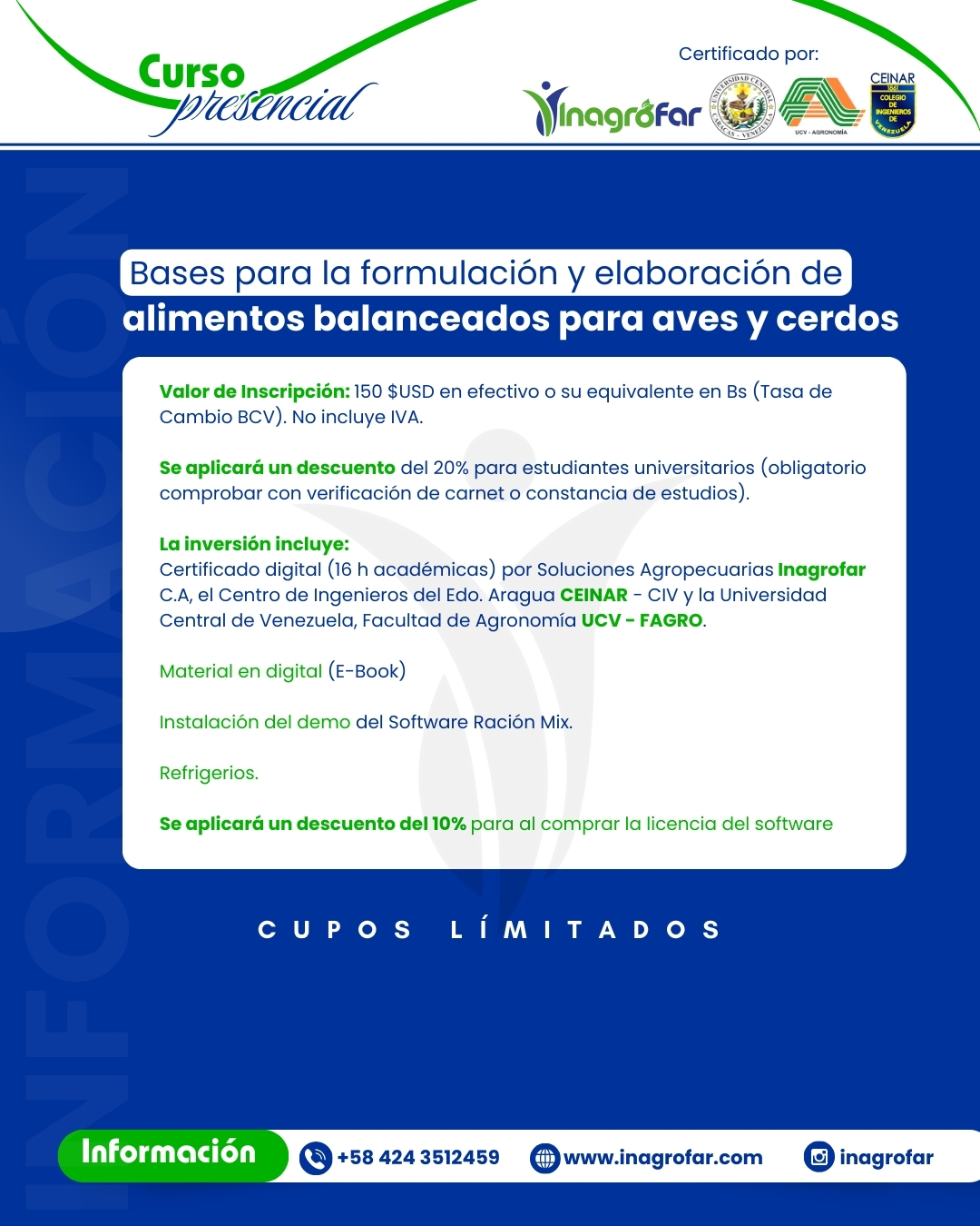 Curso de formulación de alimentos para aves y cerdos - Información